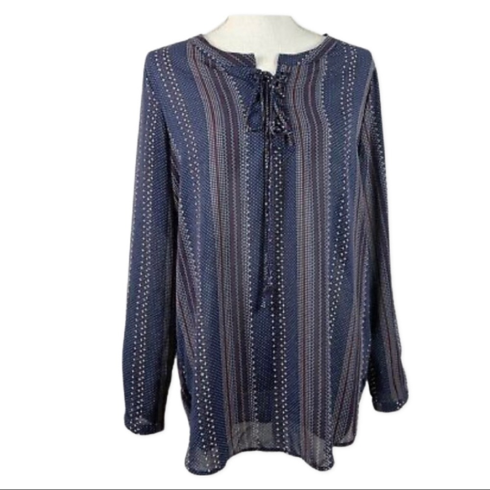 Anthropologie Pleione Semi Sheer Blouse lace up - Picture 4 of 10
